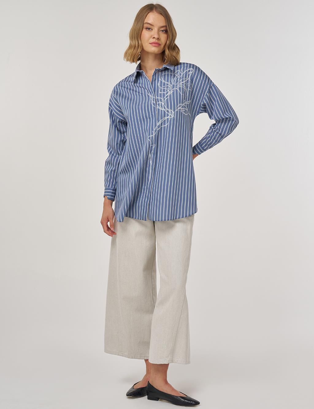 Striped Viscose Tunic Indigo