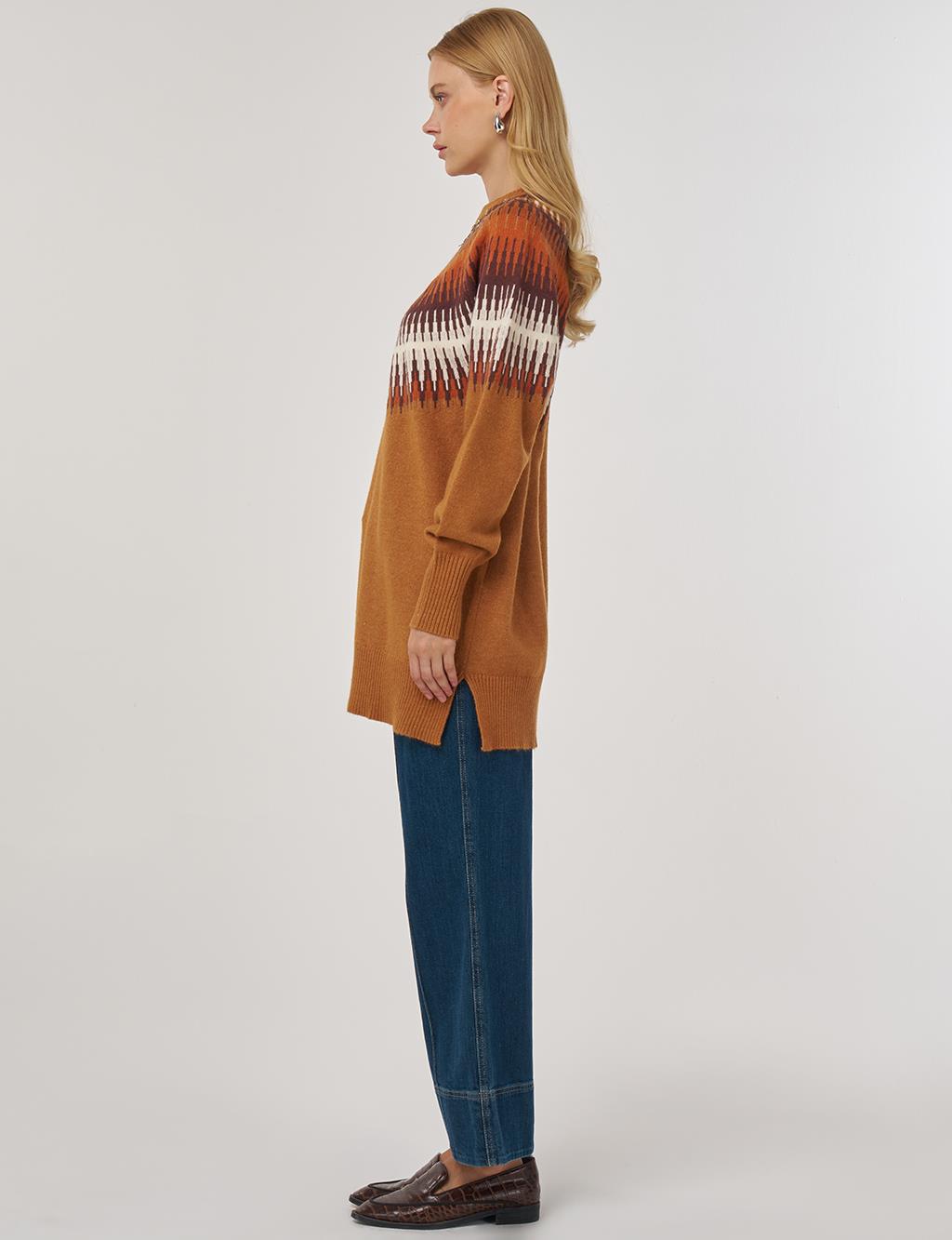 Stone Detailed Knit Tunic Cinnamon