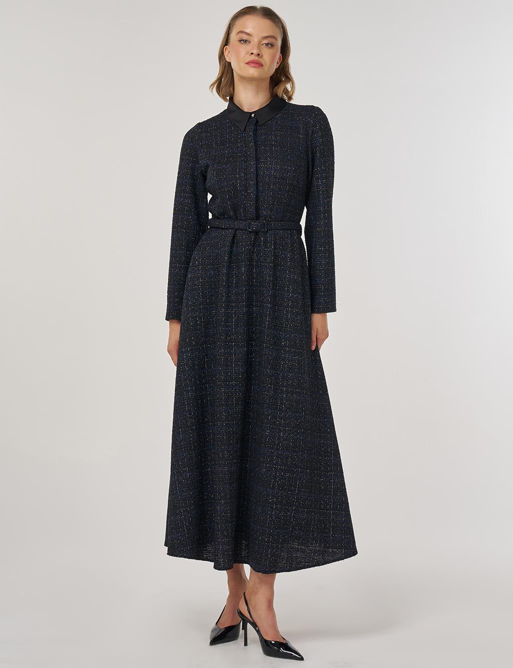 Belted Maxi Dress Navy Blue