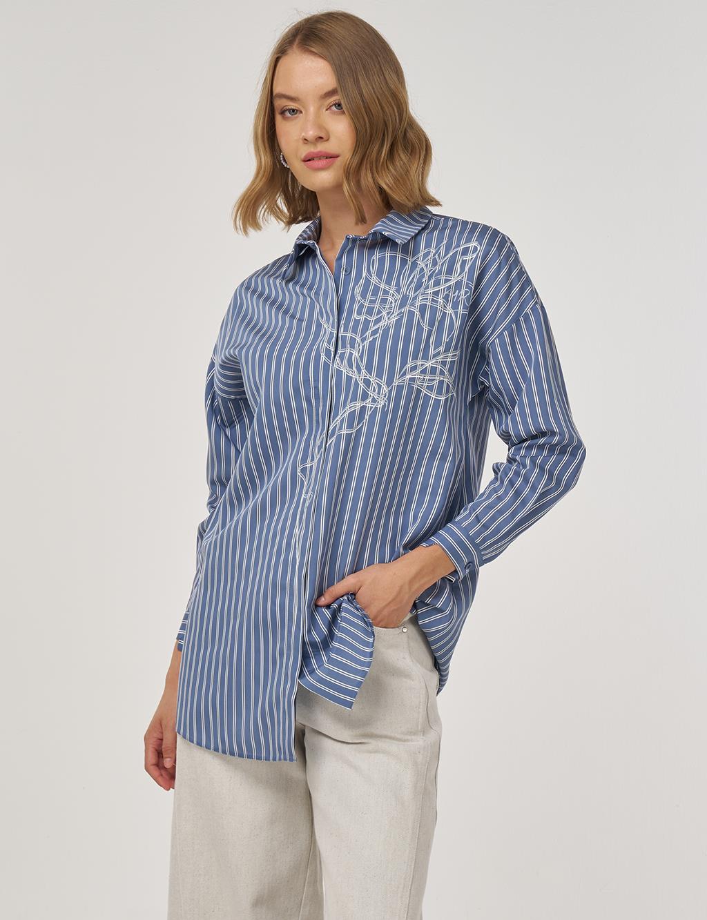 Striped Viscose Tunic Indigo