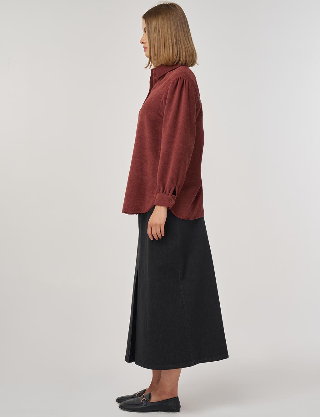 Embroidered Velvet Blouse Dark Brown