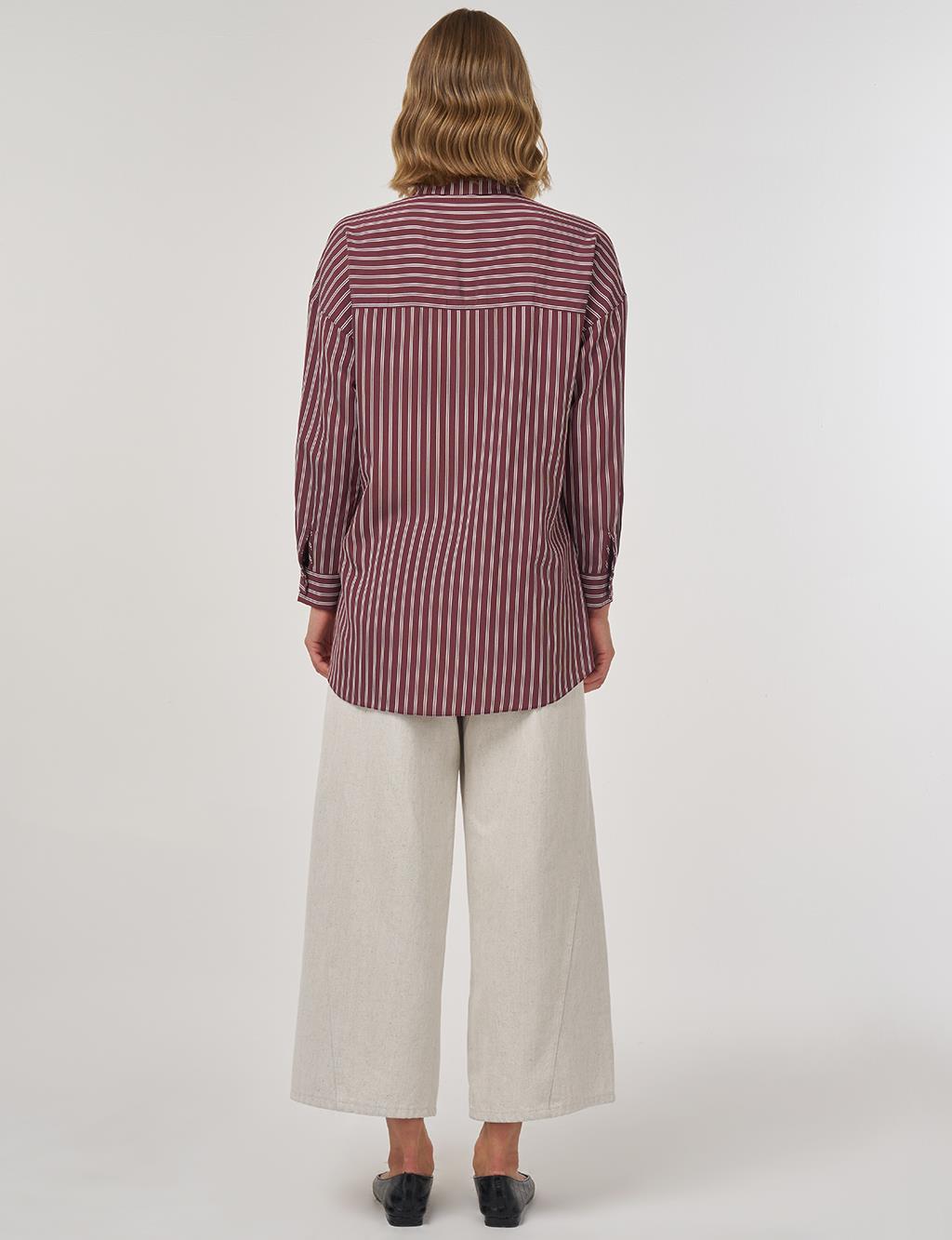 Çizgi Desen Viskon Tunik Koyu Bordo