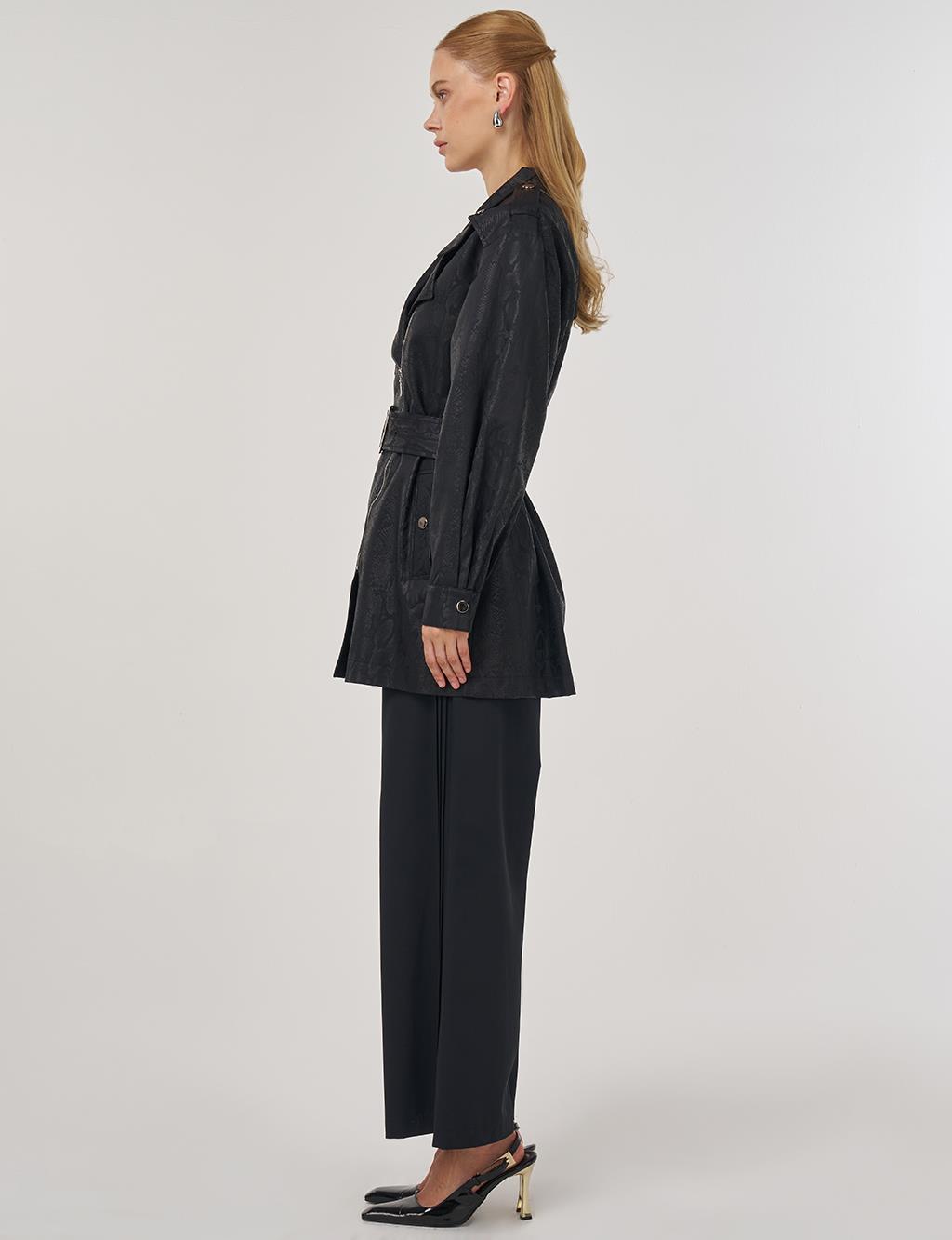 Snake Print Buckle Detail Jacket Black