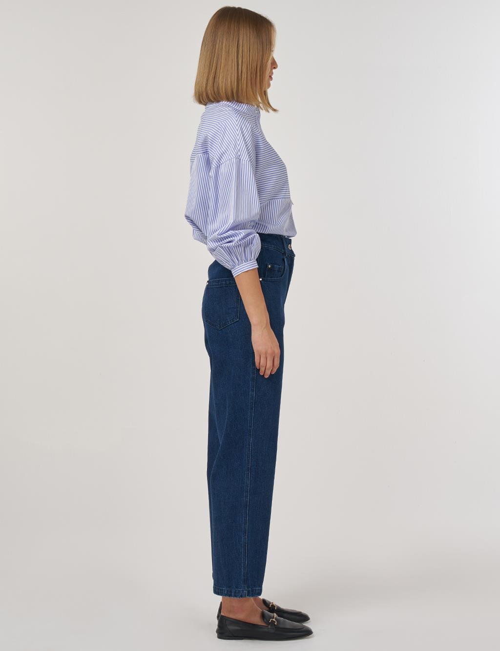 Straight Denim Pantolon Lacivert 