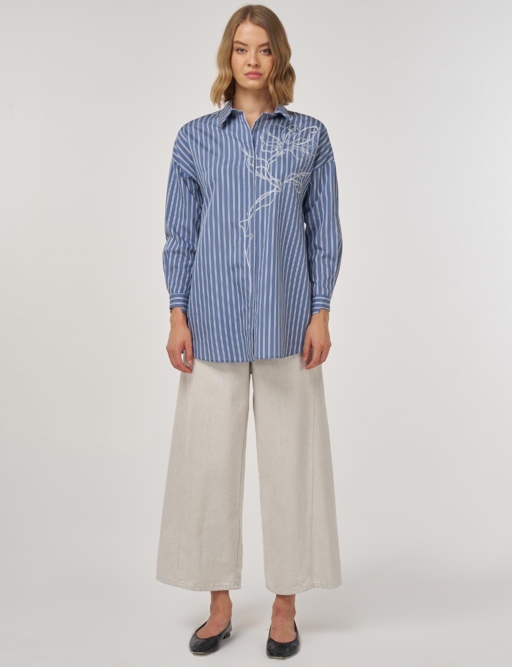 Striped Viscose Tunic Indigo