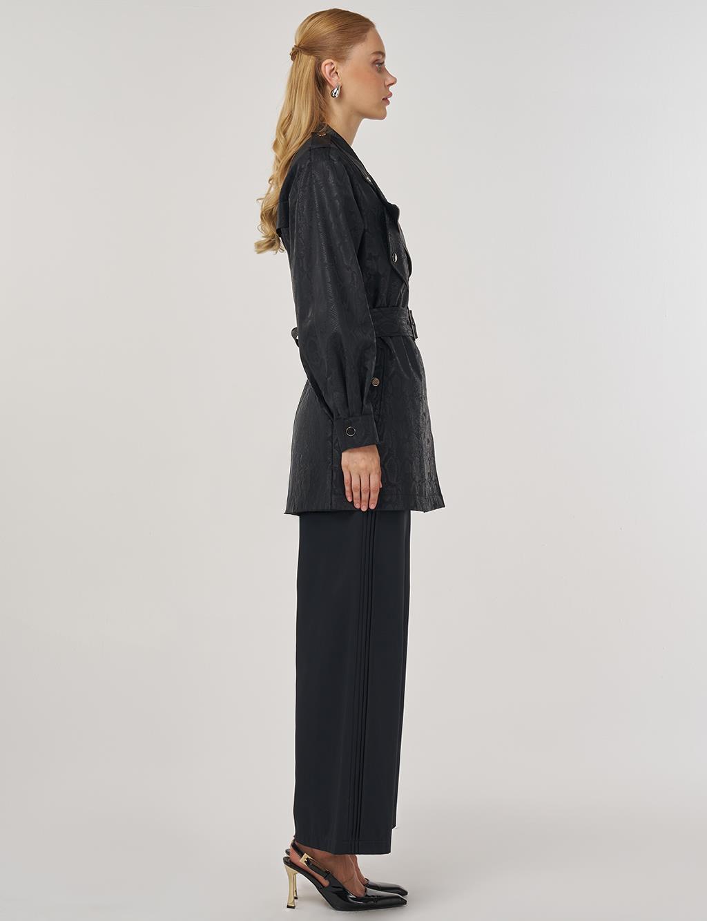 Snake Print Buckle Detail Jacket Black