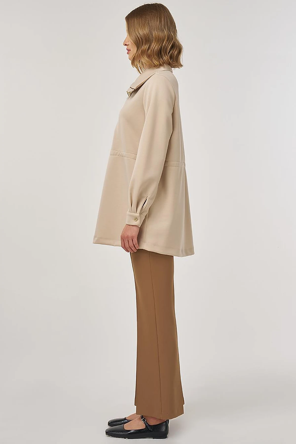 Drawstring Waist Scuba Sweatshirt Light Beige