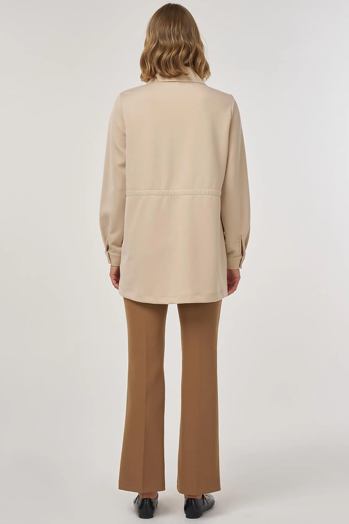 Drawstring Waist Scuba Sweatshirt Light Beige