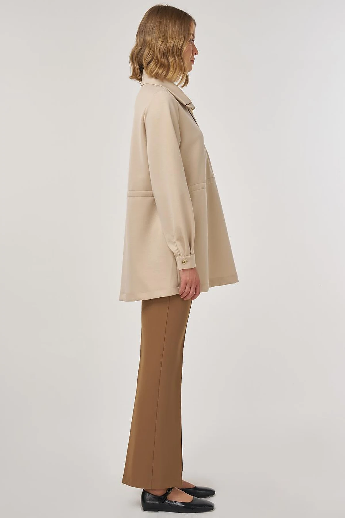Drawstring Waist Scuba Sweatshirt Light Beige
