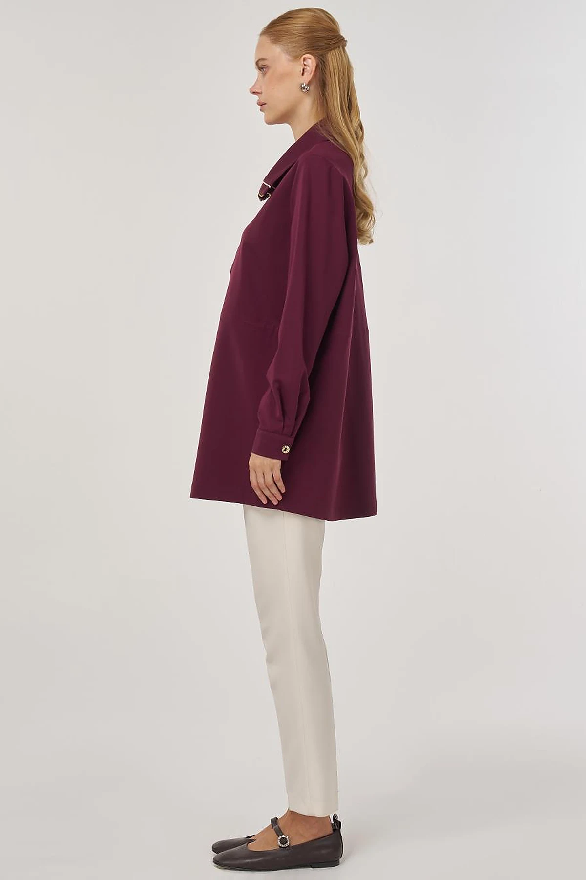 Drawstring Waist Scuba Sweatshirt Dark Burgundy