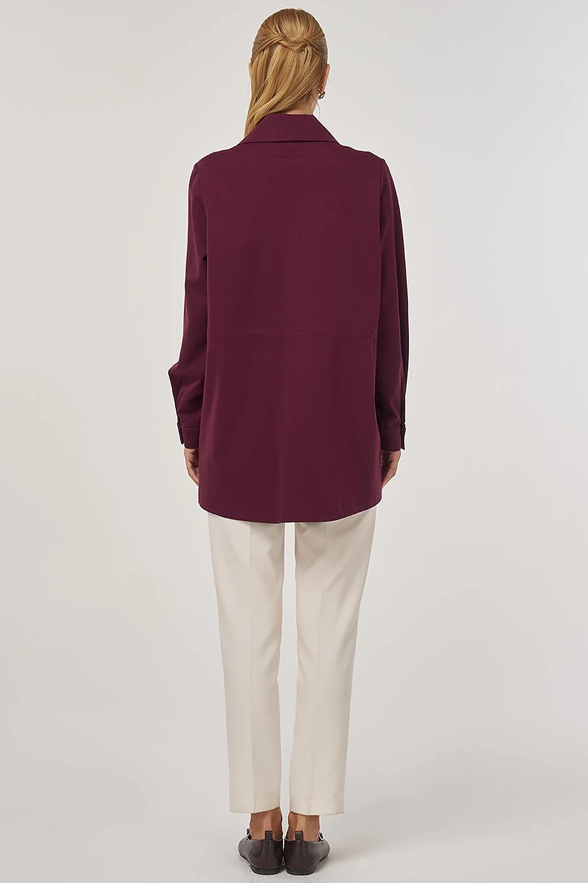 Drawstring Waist Scuba Sweatshirt Dark Burgundy