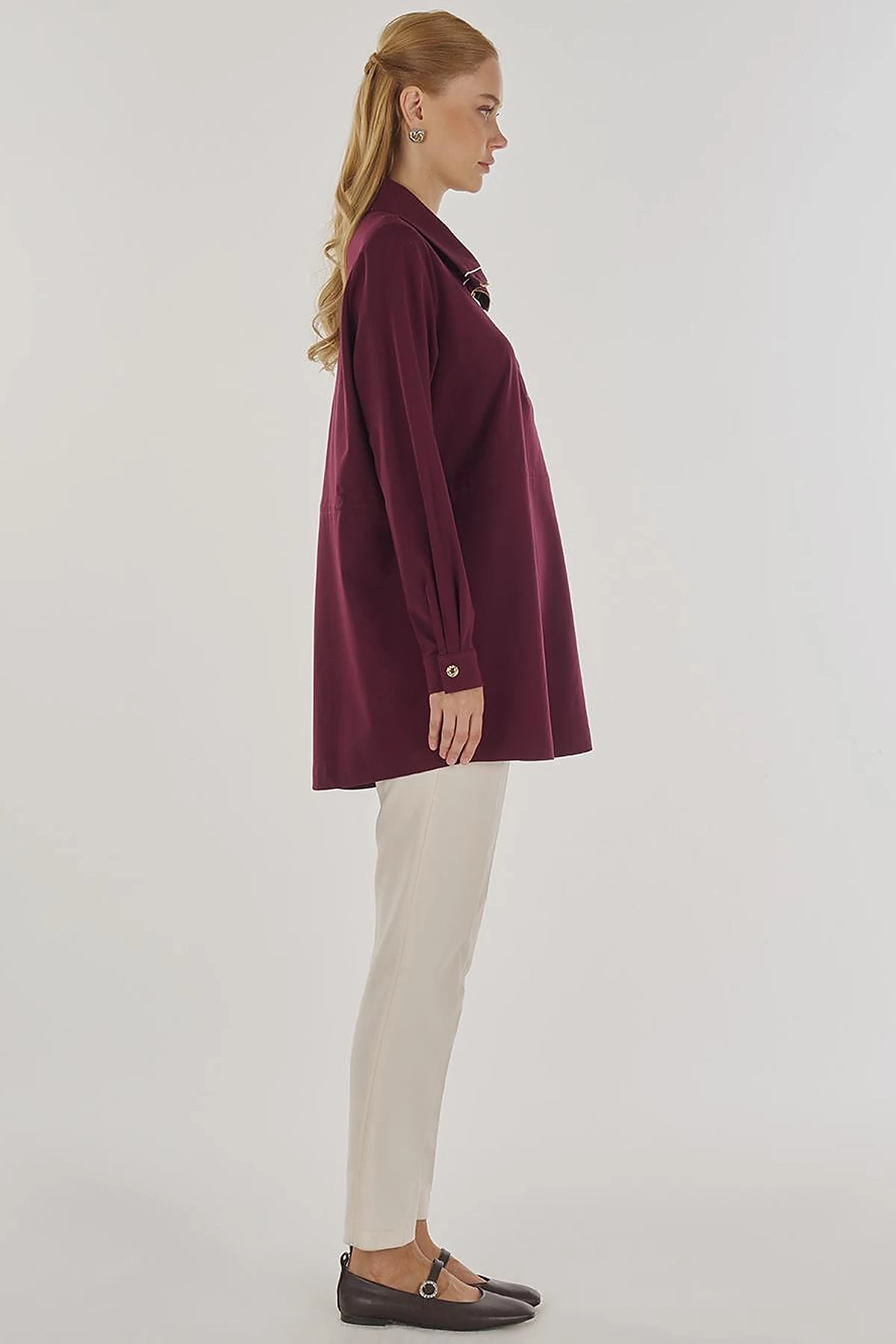 Drawstring Waist Scuba Sweatshirt Dark Burgundy