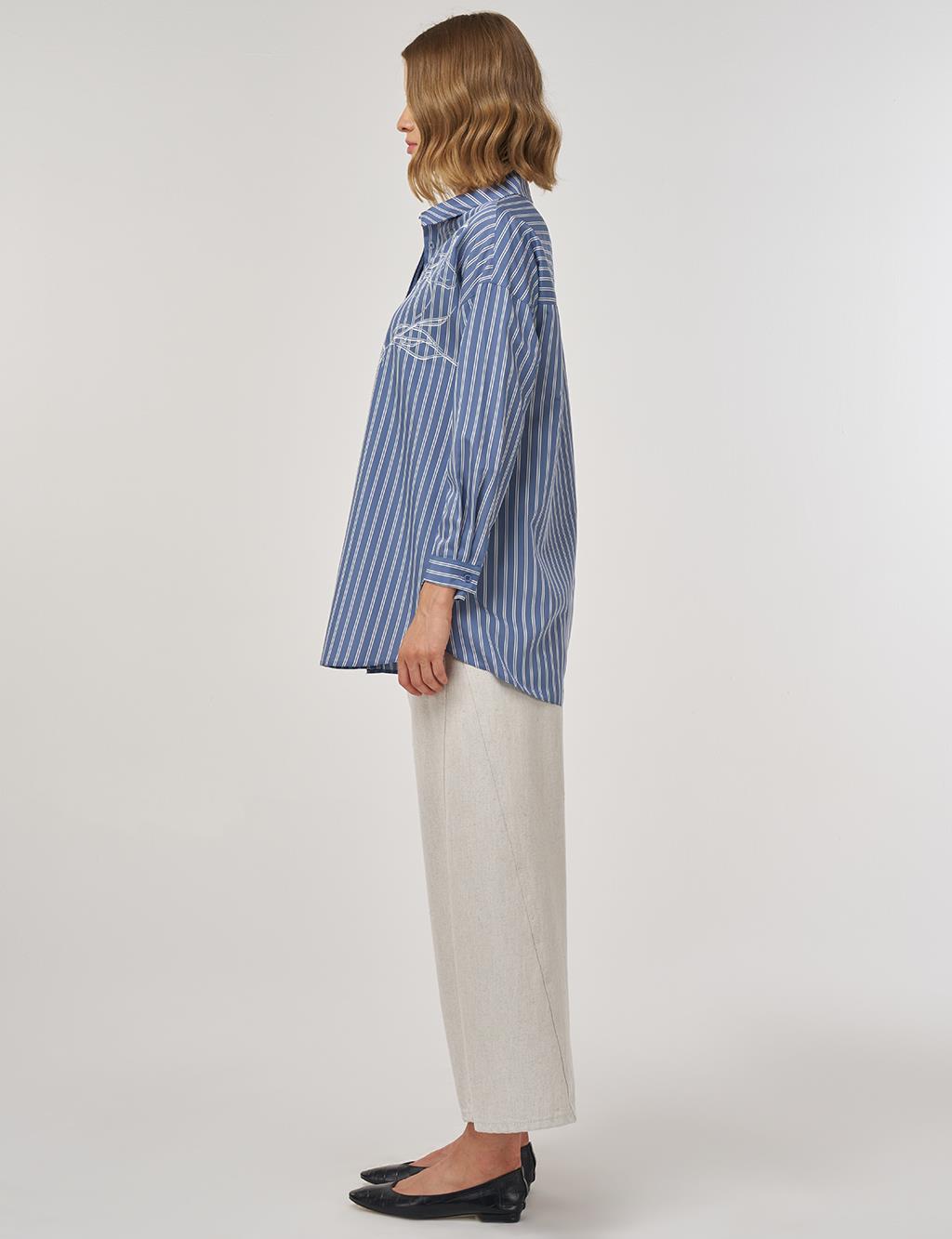 Striped Viscose Tunic Indigo