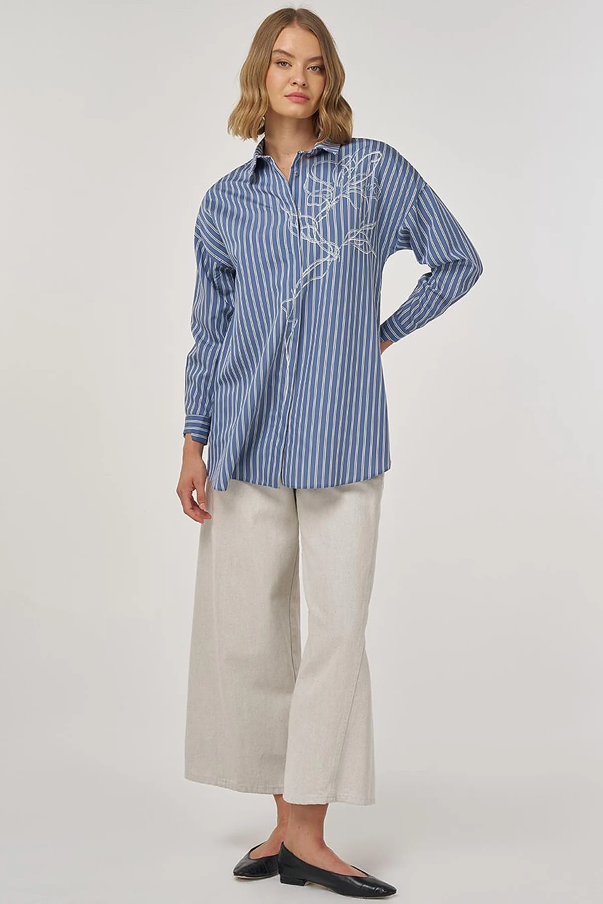Striped Viscose Tunic Indigo