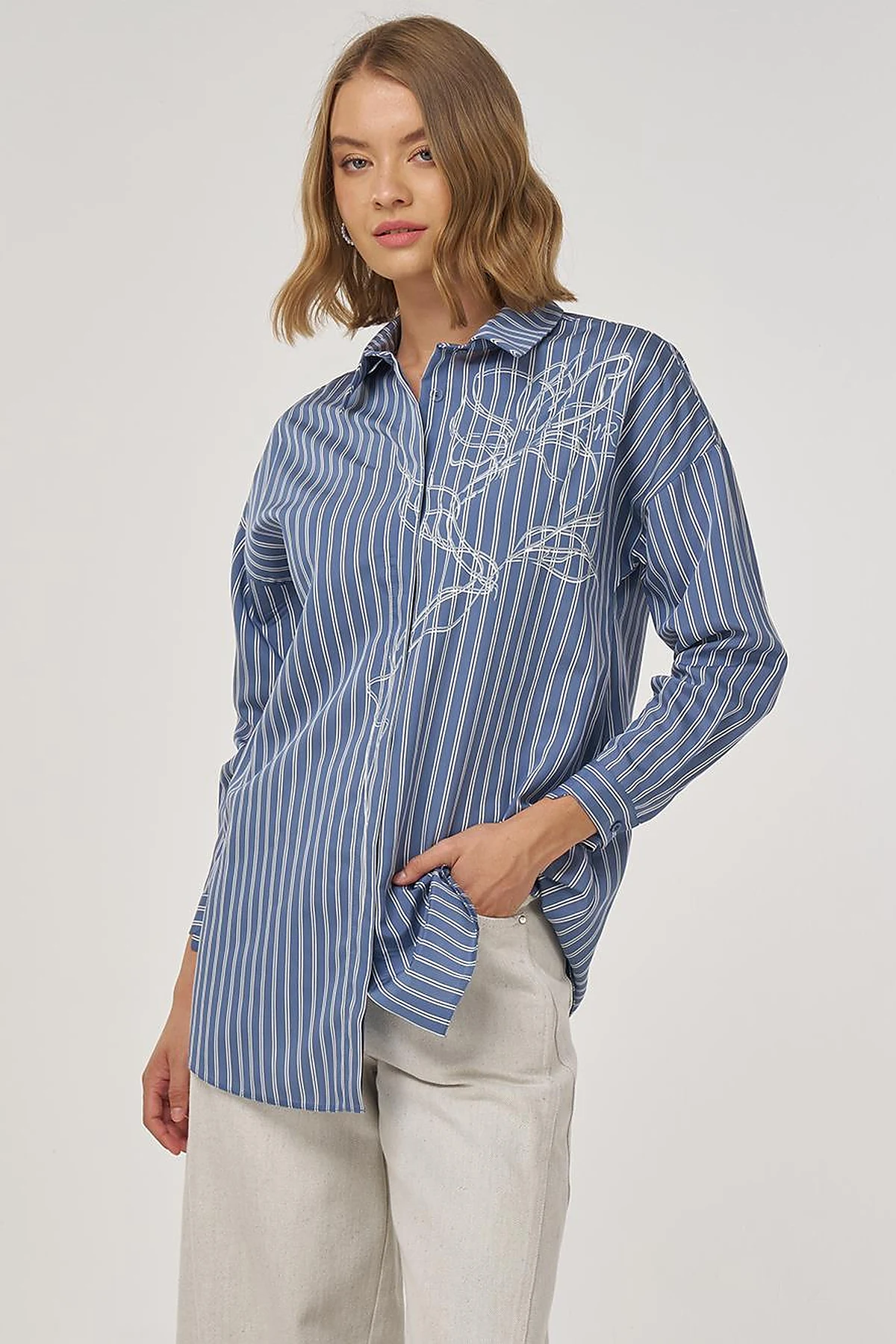 Striped Viscose Tunic Indigo