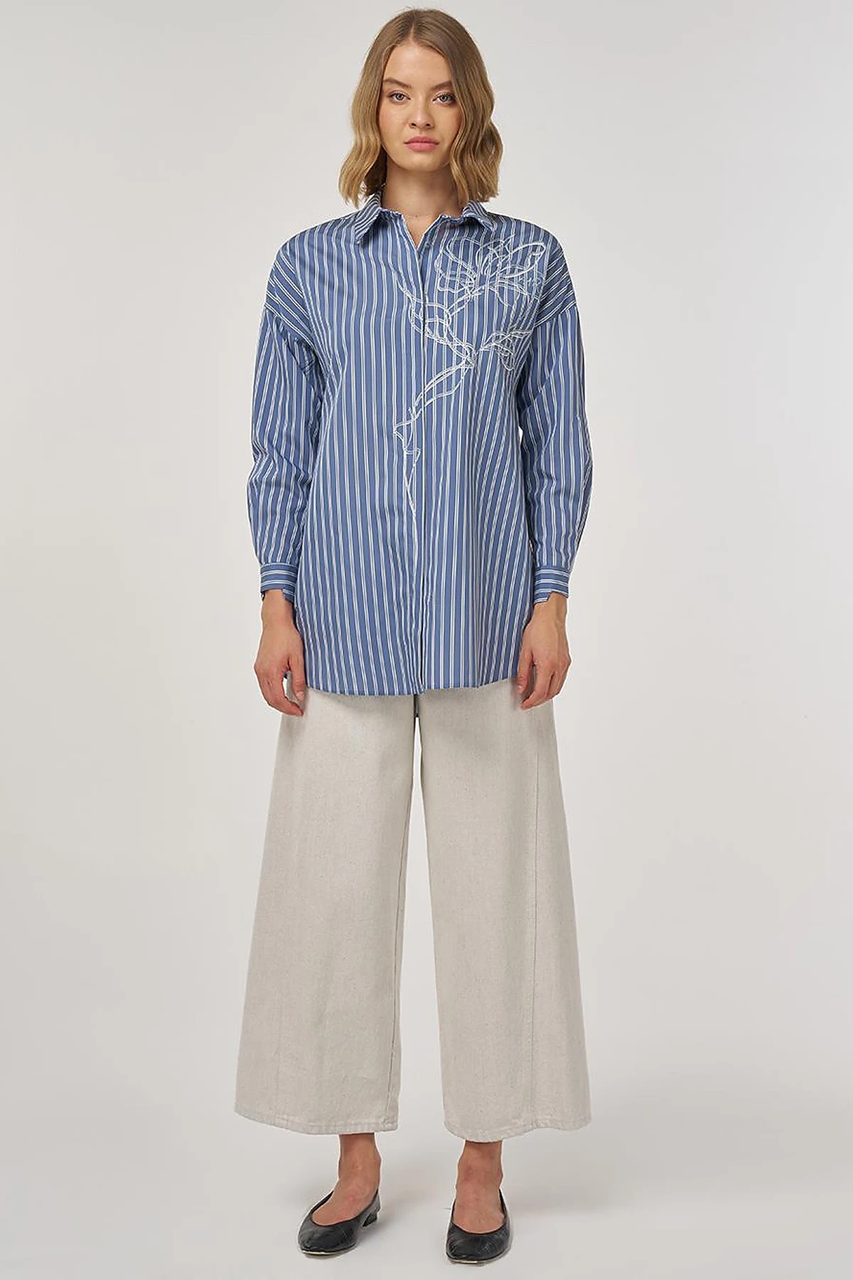 Striped Viscose Tunic Indigo