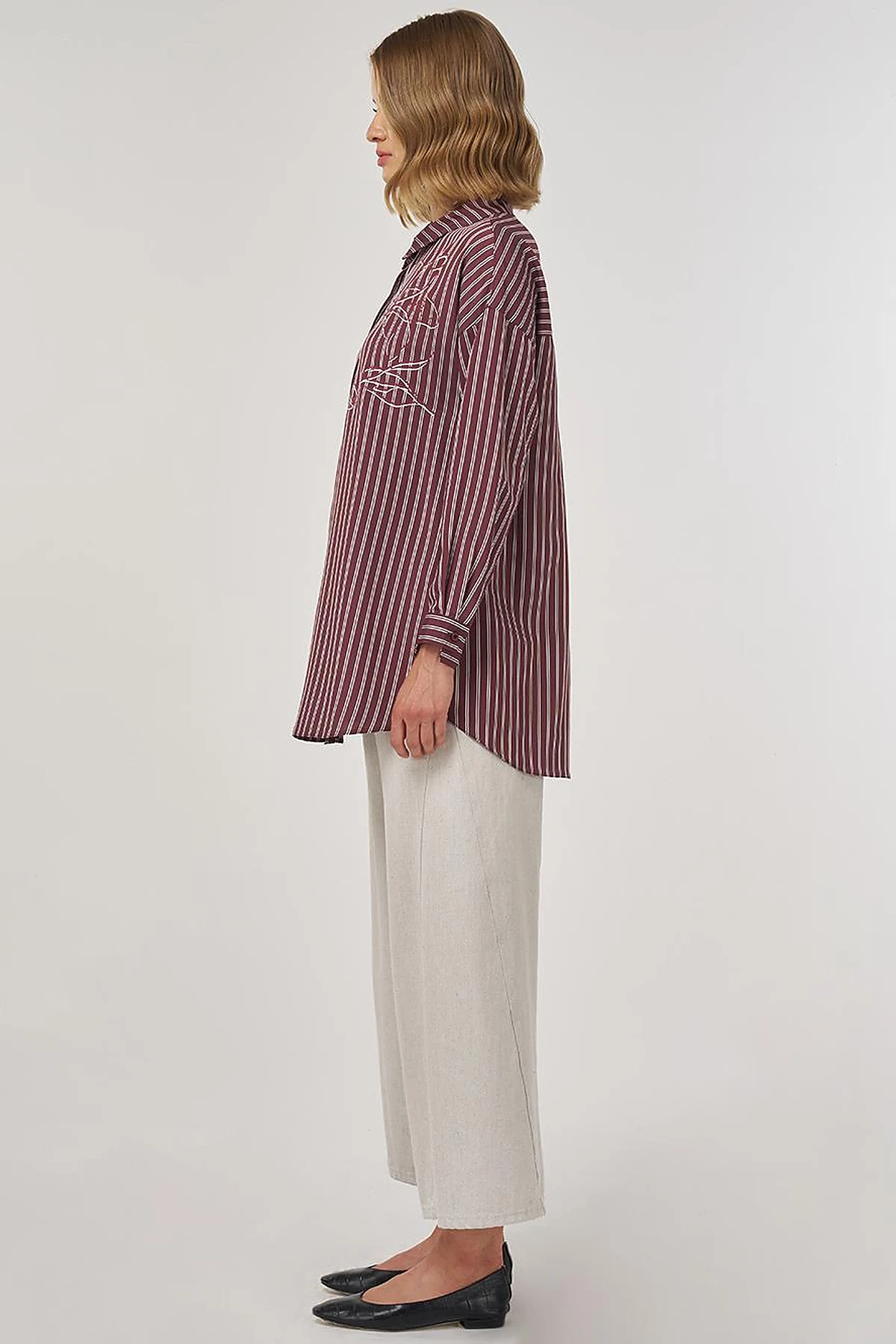 Striped Viscose Tunic Dark Burgundy