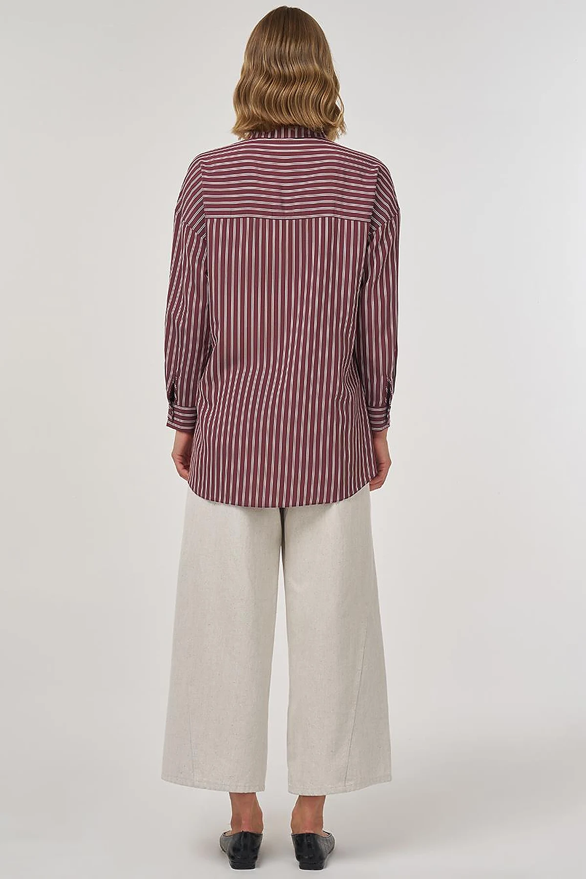 Striped Viscose Tunic Dark Burgundy