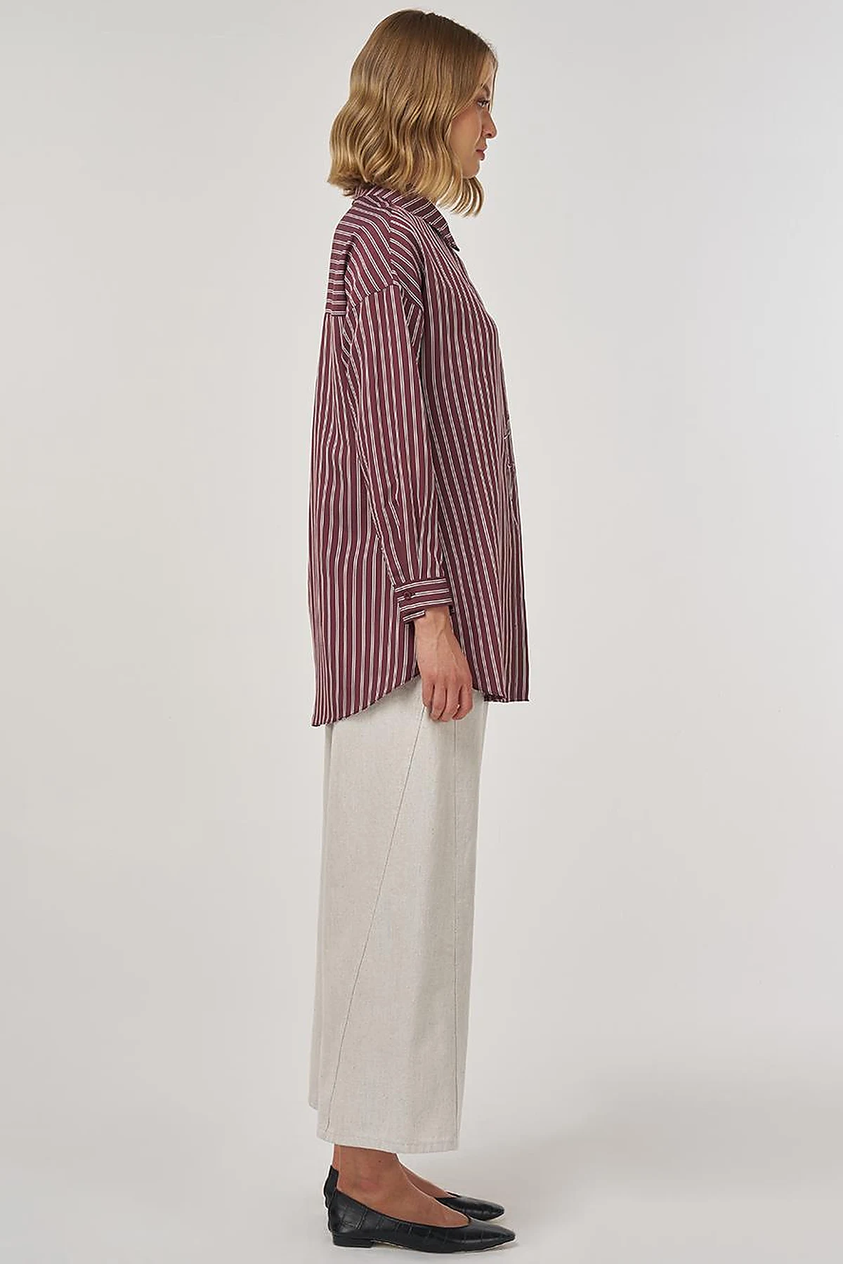 Striped Viscose Tunic Dark Burgundy