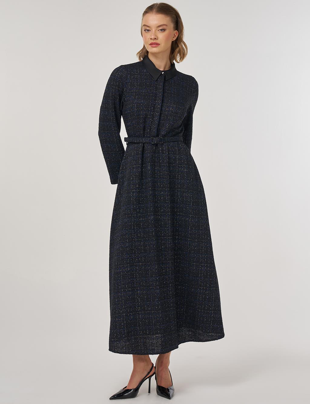 Belted Maxi Dress Navy Blue