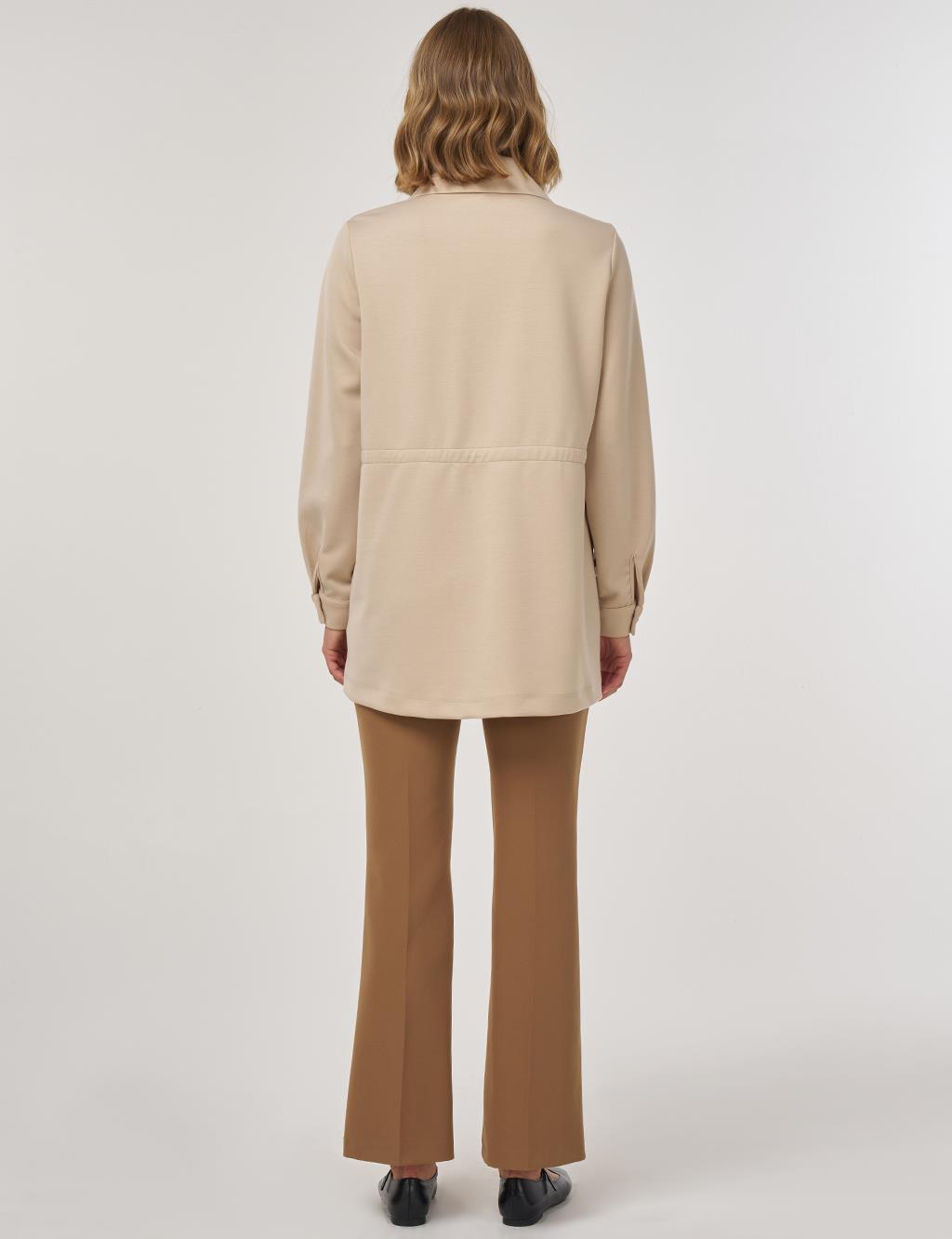 Bel Büzgülü Scuba Sweatshirt Açık Bej