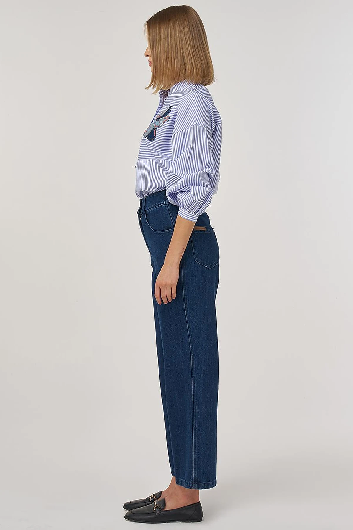 High-Waisted Denim Pants Navy Blue