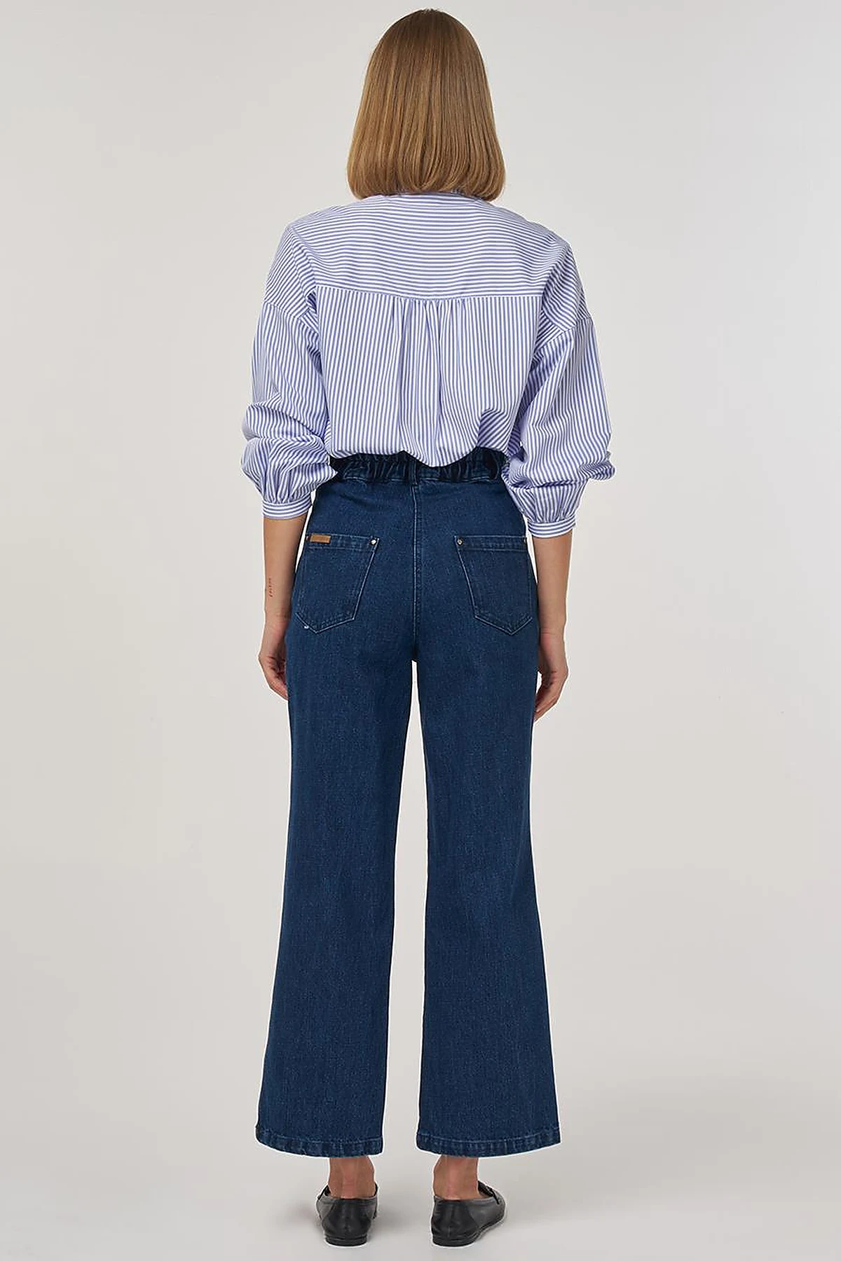 High-Waisted Denim Pants Navy Blue