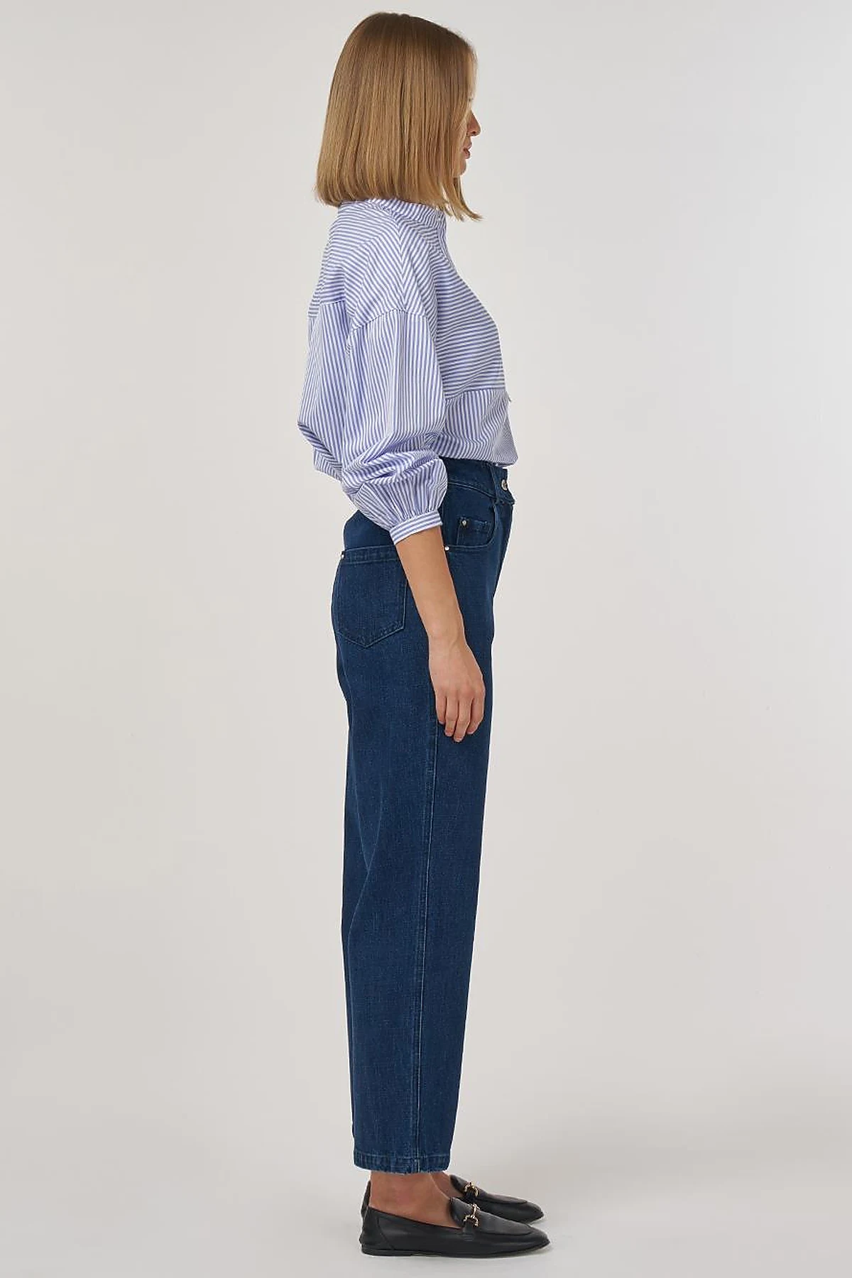 High-Waisted Denim Pants Navy Blue