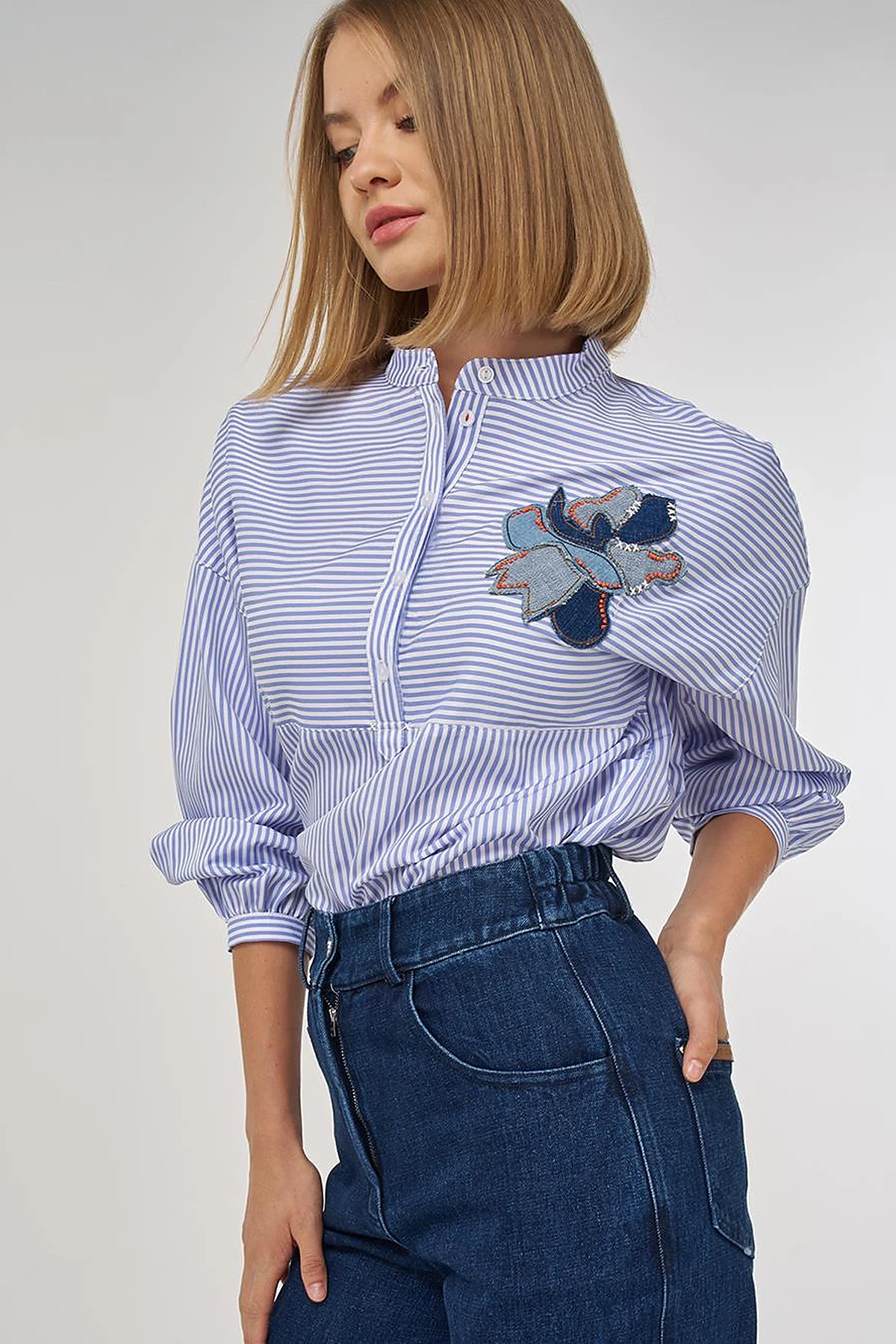 High-Waisted Denim Pants Navy Blue