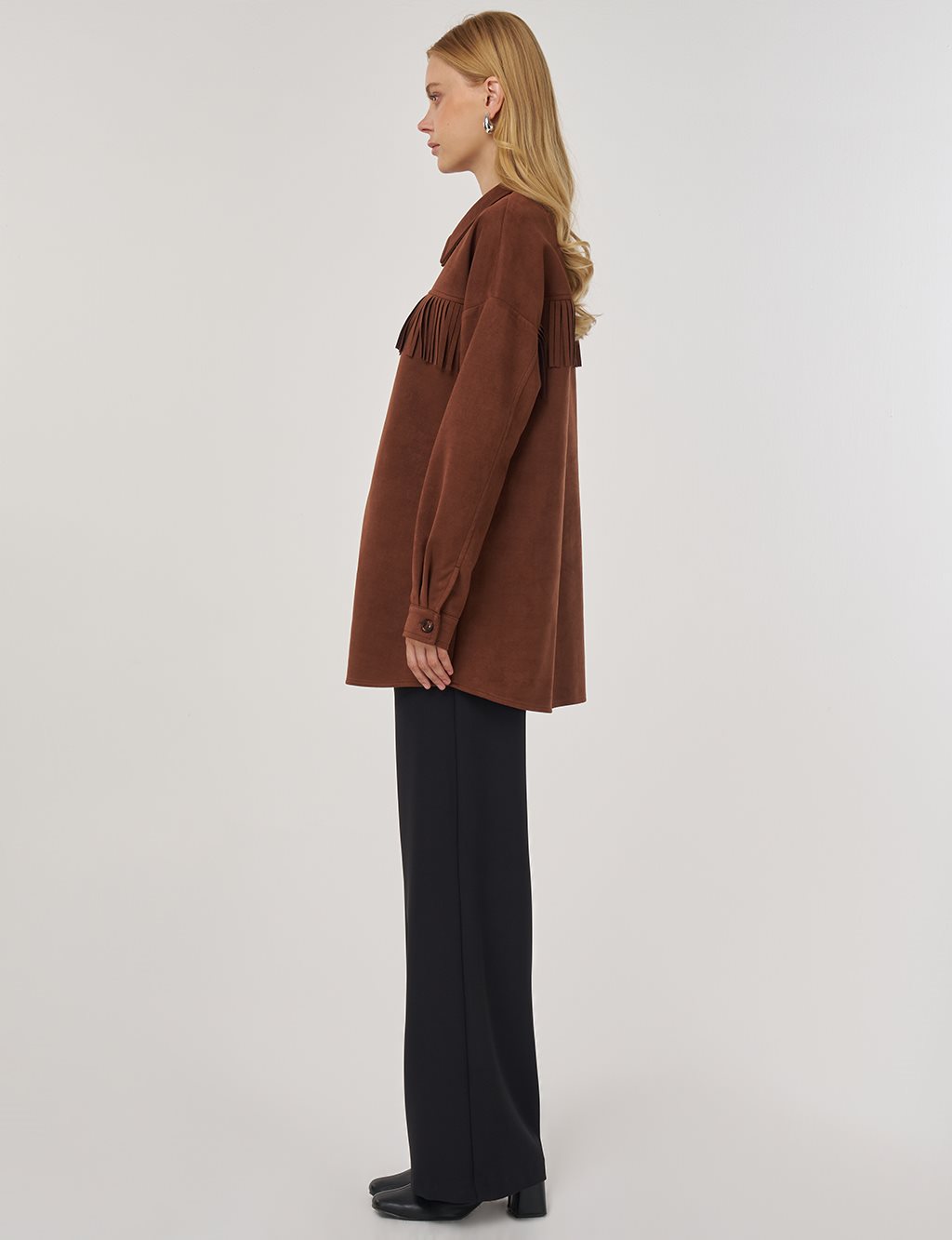 Püskül Detaylı Süet Ceket Camel 