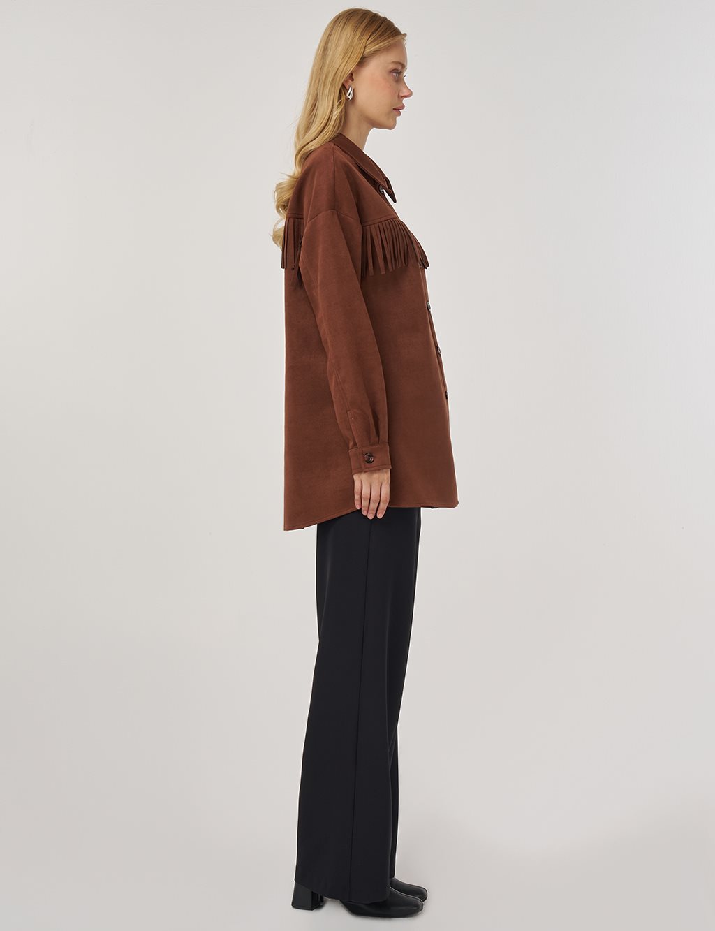 Püskül Detaylı Süet Ceket Camel 