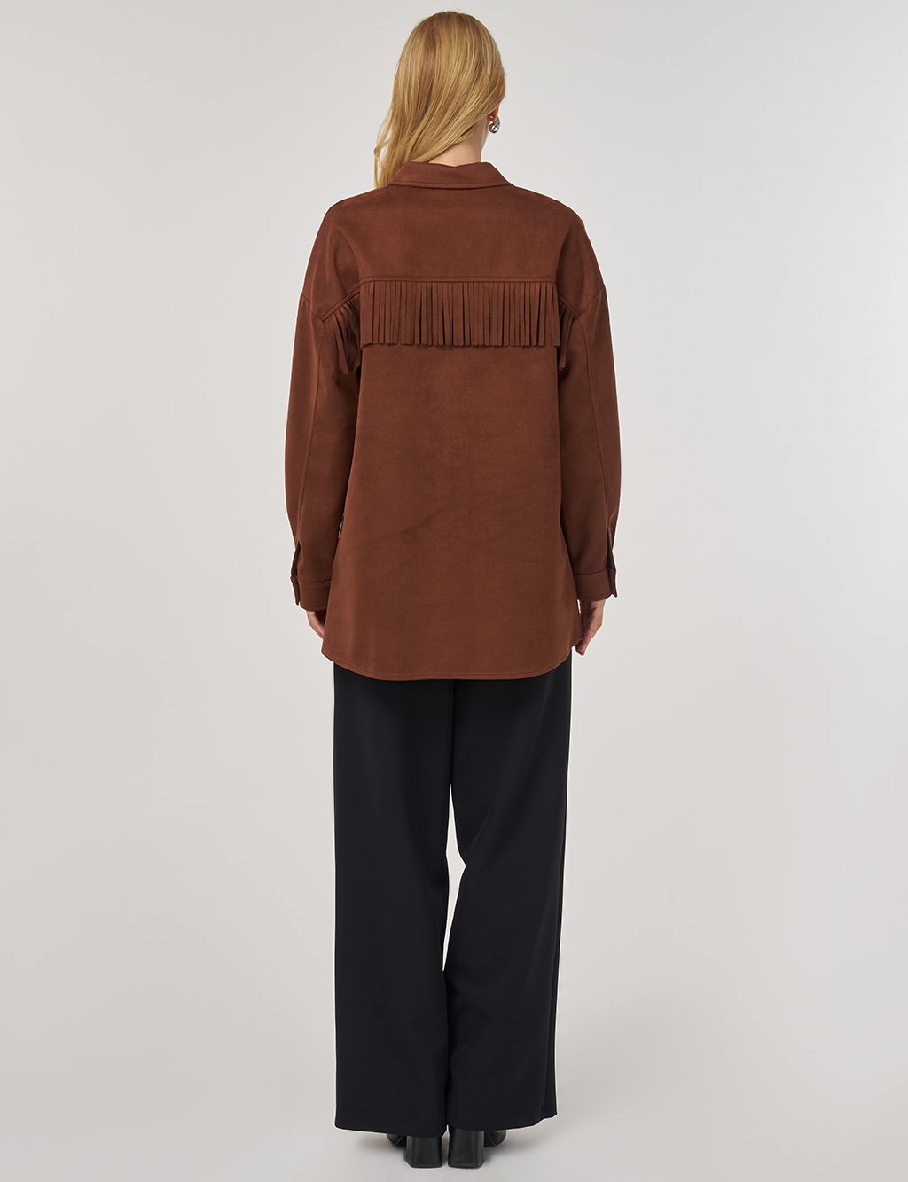 Püskül Detaylı Süet Ceket Camel 