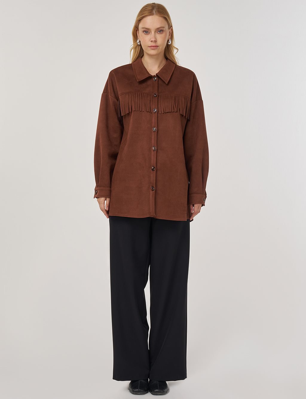 Püskül Detaylı Süet Ceket Camel 