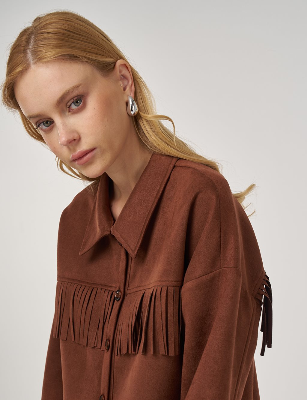 Püskül Detaylı Süet Ceket Camel 