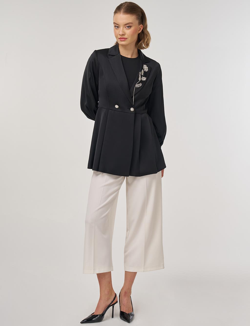 Stone-Embellished Satin Jacket in Black