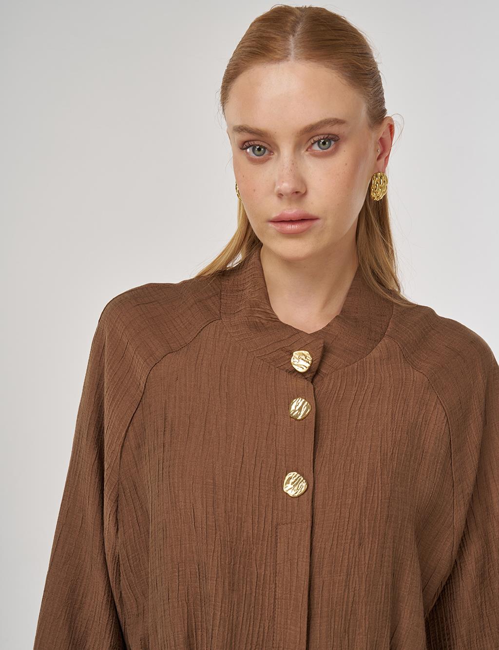 Shiny Button Lyocell Two-Piece Set Dark Olive