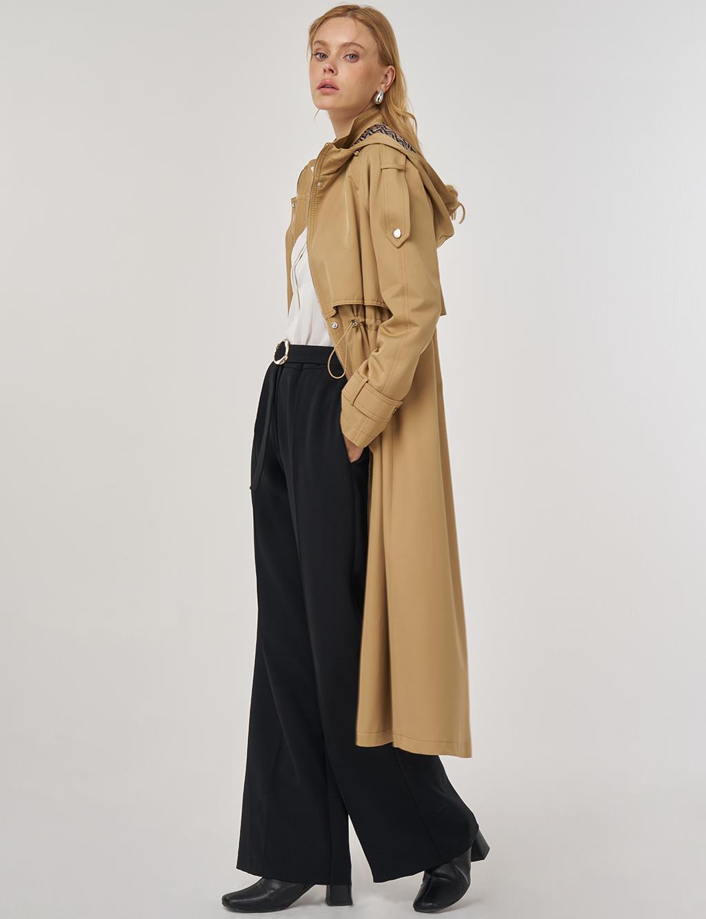 Hooded Detail Trench Coat in Beige