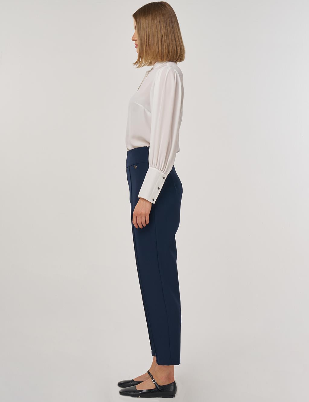  High-Waisted Straight-Leg Trousers Dark Navy