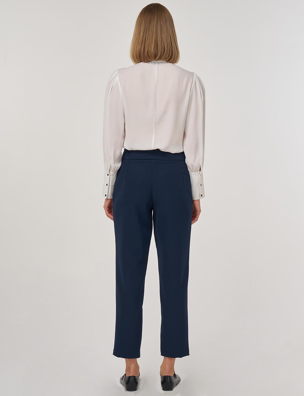  High-Waisted Straight-Leg Trousers Dark Navy