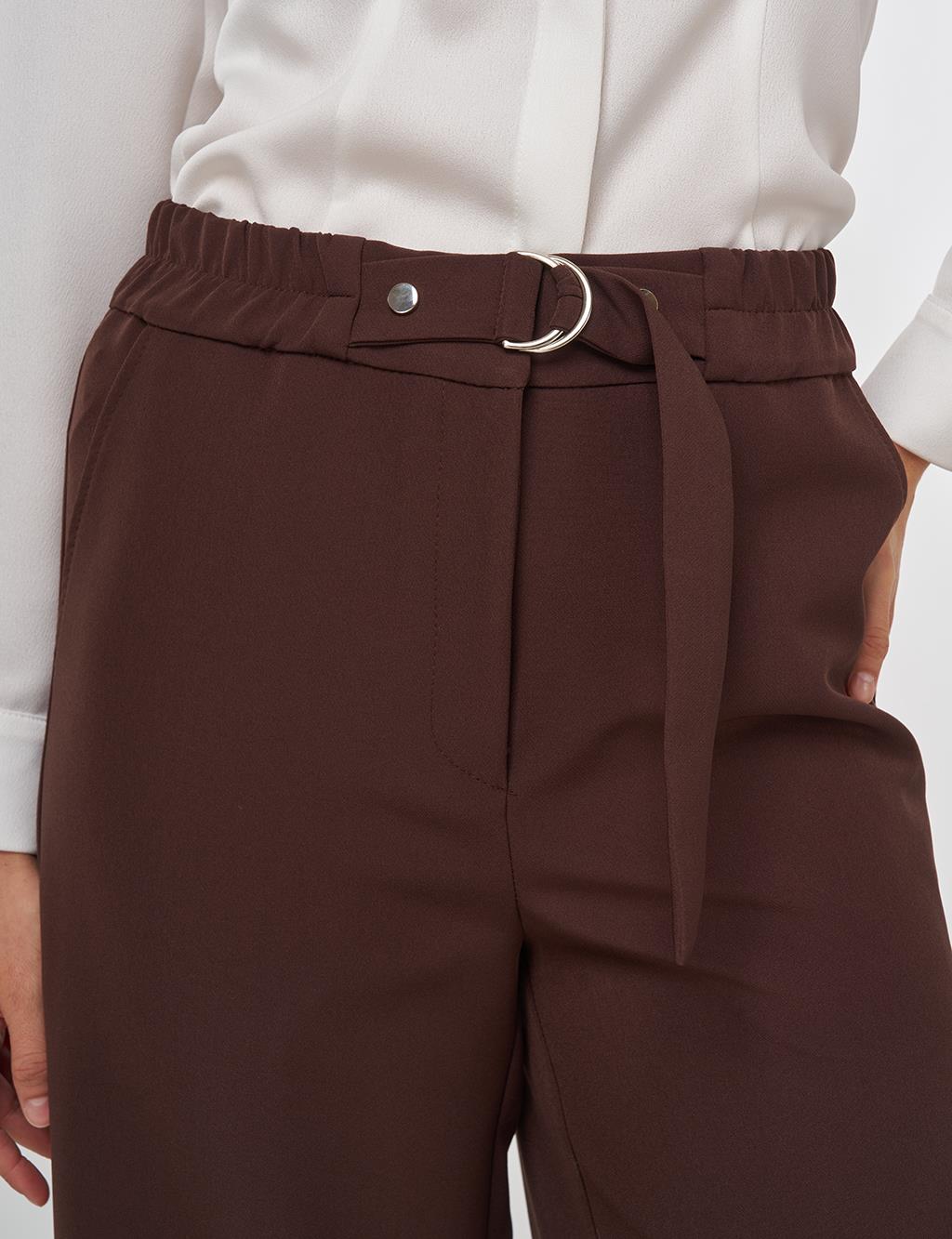 Metal Buckle Fabric Pants in Dark Brown