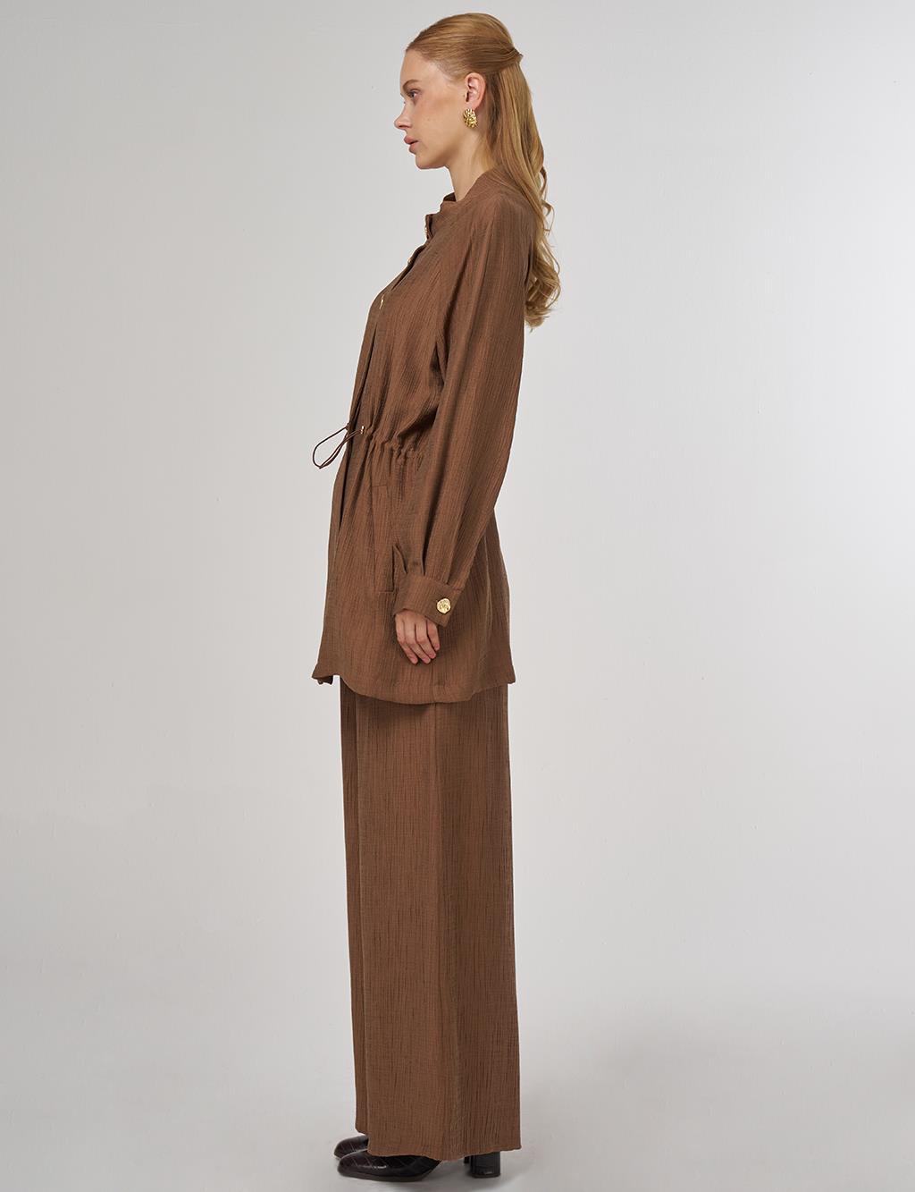 Shiny Button Lyocell Two-Piece Set Dark Olive