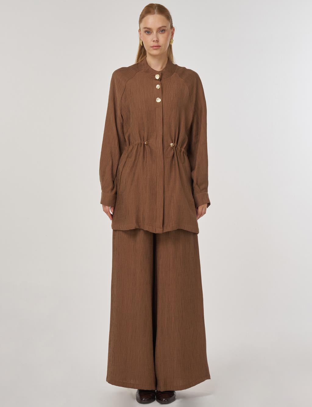 Shiny Button Lyocell Two-Piece Set Dark Olive