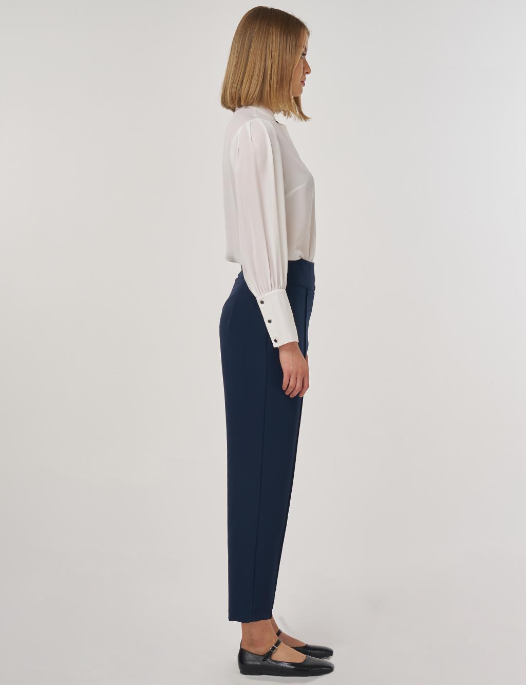  High-Waisted Straight-Leg Trousers Dark Navy