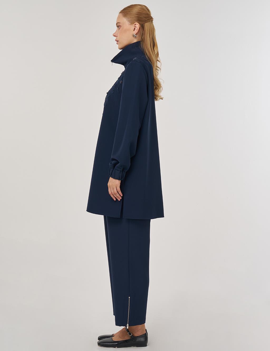 Embroidered Two-Piece Suit in Dark Navy