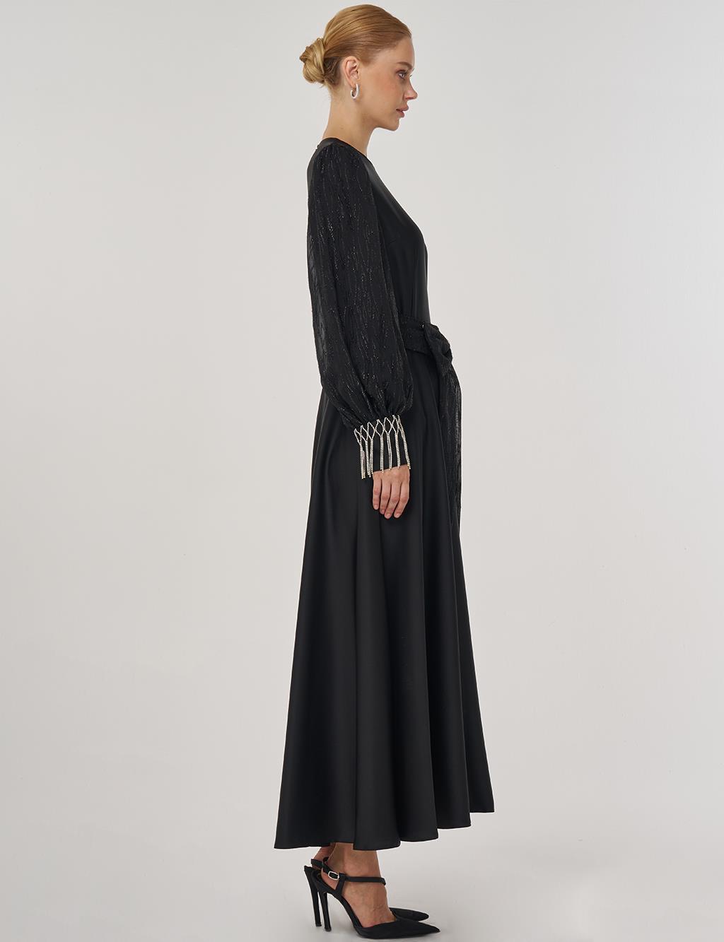 Waist-Detailed Satin Dress - Black