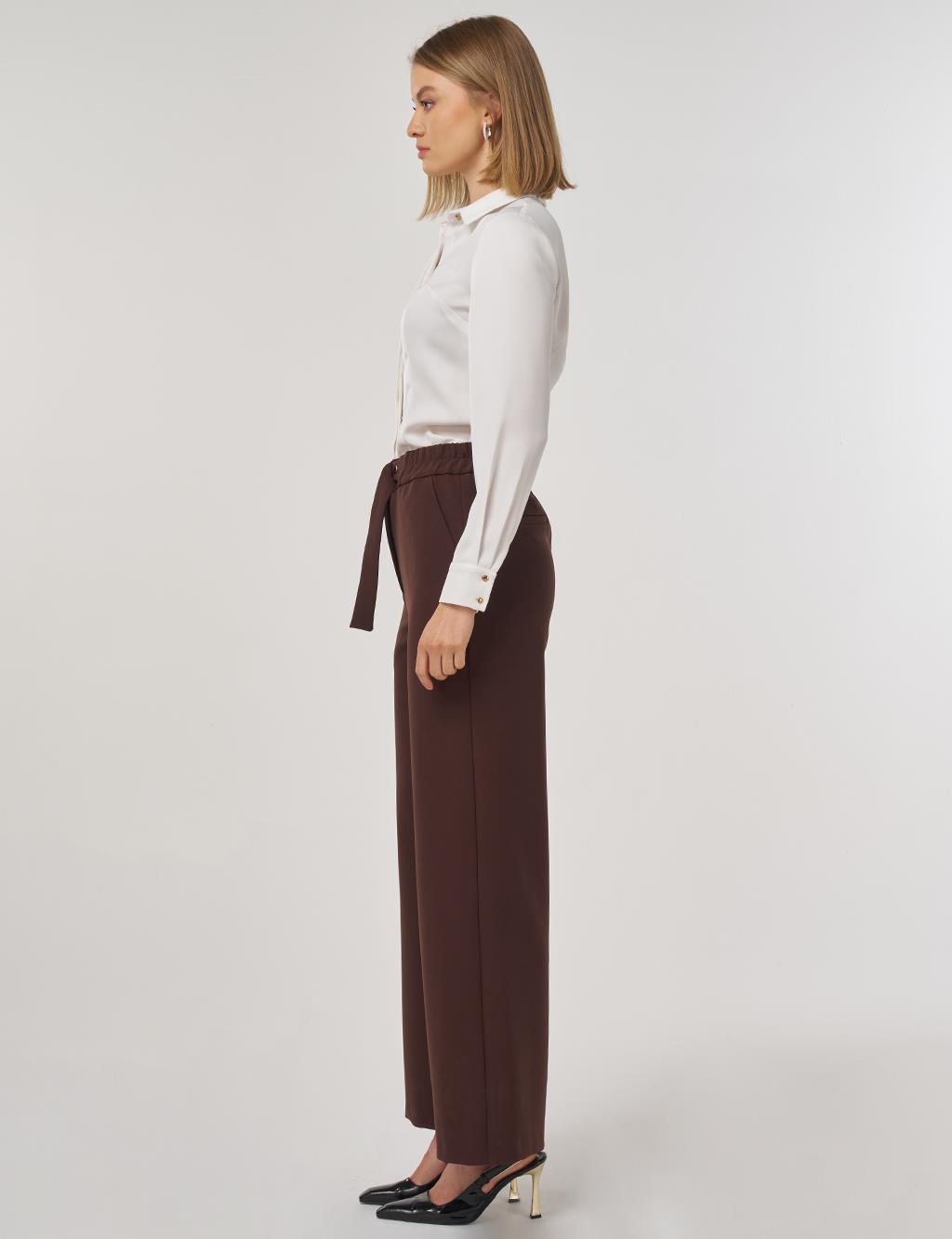 Metal Buckle Fabric Pants in Dark Brown