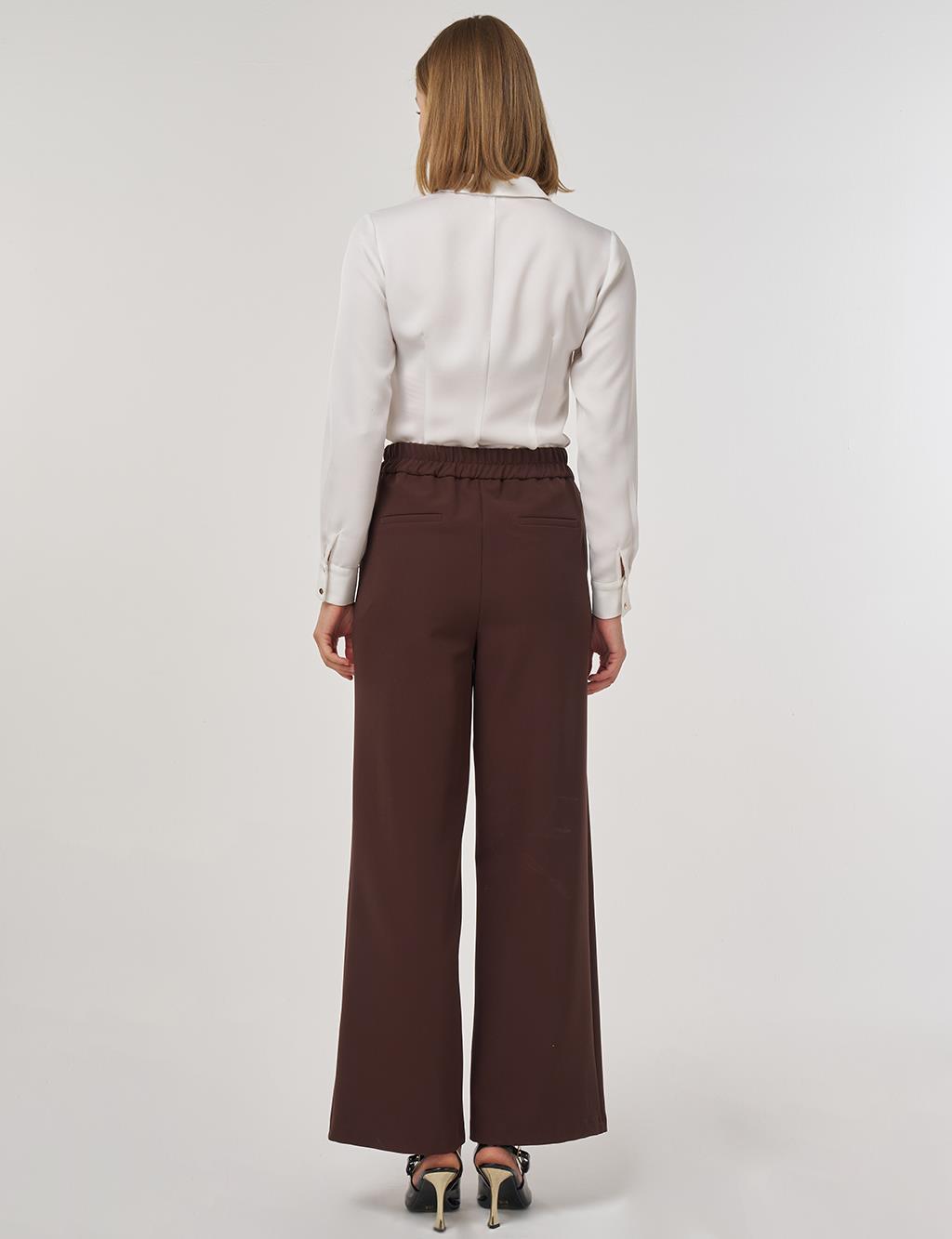 Metal Buckle Fabric Pants in Dark Brown