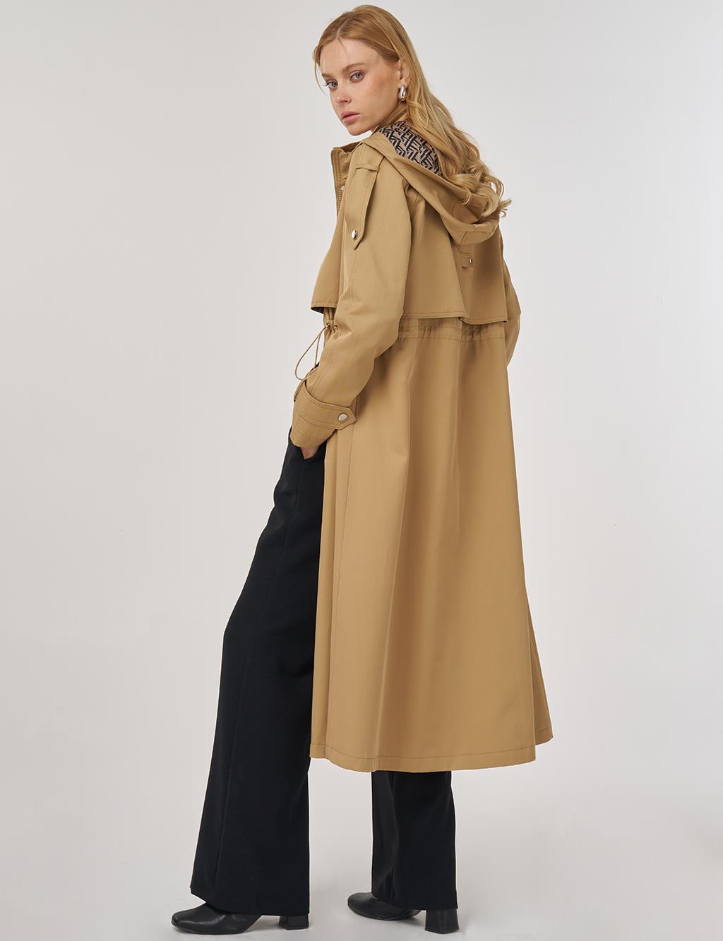 Hooded Detail Trench Coat in Beige