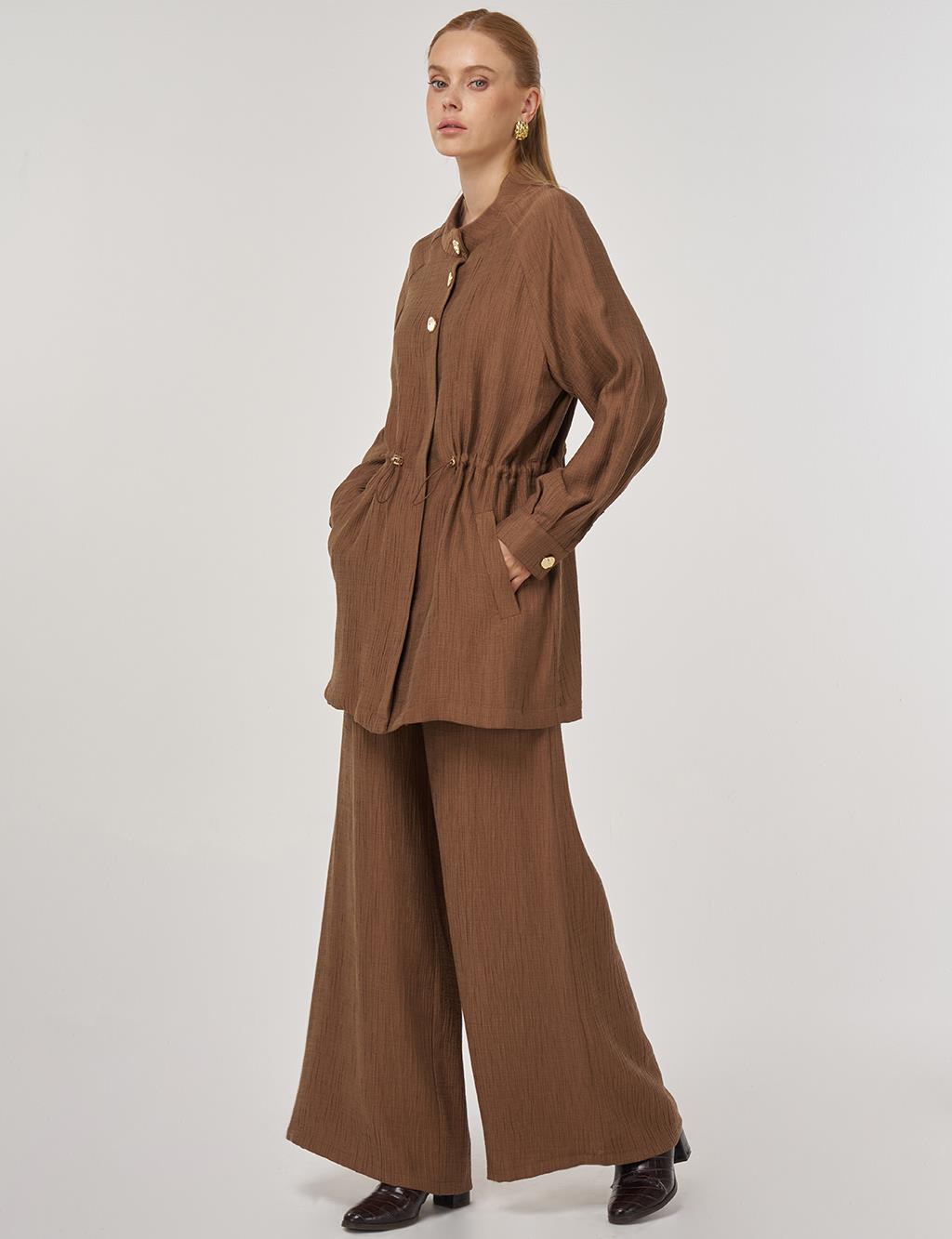 Shiny Button Lyocell Two-Piece Set Dark Olive