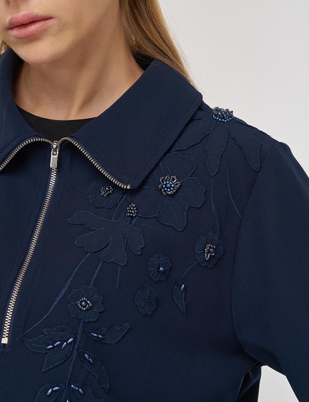 Embroidered Two-Piece Suit in Dark Navy
